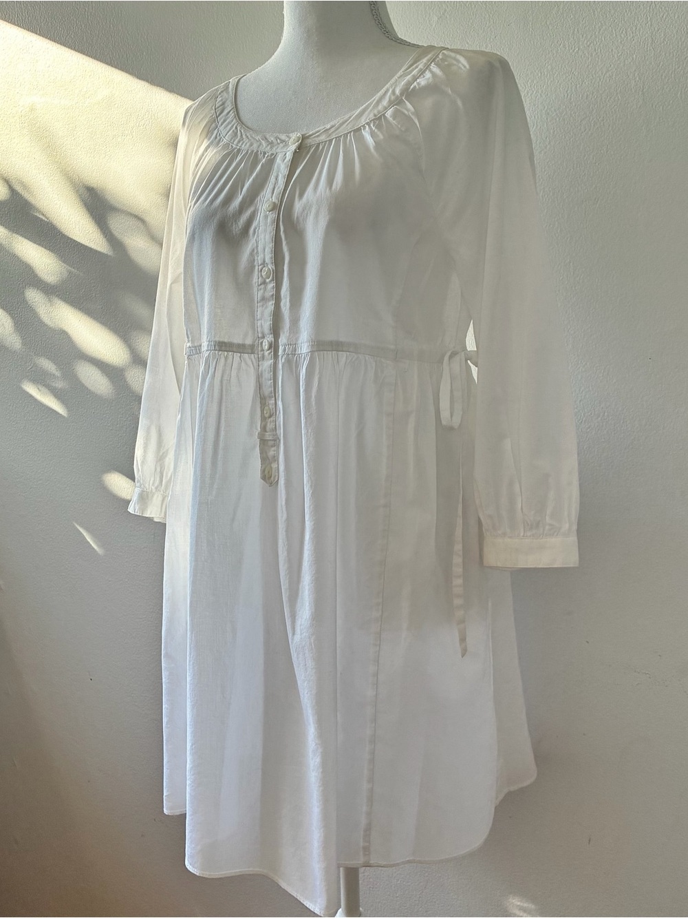 Zara White Long-Sleeve Buttoned Peasant Dress/Blouse 100% Cotton